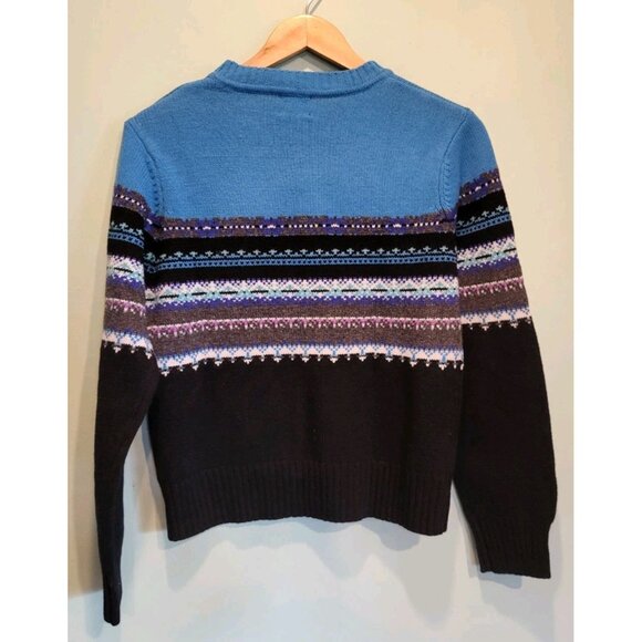 Vtg Deadstock Womens Blue Black Washable Lambswool Fair Isle Sweater Sz M - Picture 4 of 7